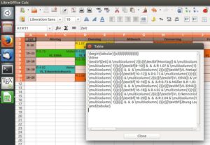 Abbildung 3: Das Office-Makro Calc2LaTeX erstellt LaTeX-Code aus LibreOffice-Calc-Tabellen.