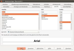 Abbildung 3: Nach Auswahl einer Formatvorlage bearbeiten Sie Art, Stil und Größe der Schrift nach Ihren Wünschen.