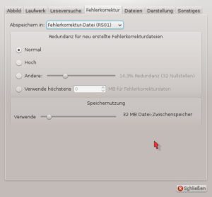 Abbildung 3: Parameter zur Fehlerkorrekturdatei legen Sie im Reiter <code srcset=