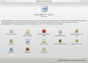 Abbildung 1: Der Willkommensbildschirn von Linux Mint bietet Einsteigern eine erste Orientierung.