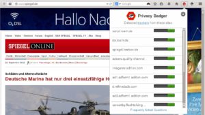 Abbildung 1: Privacy Badger sucht auf jeder aufgerufenen Seite nach Inhalten, die Drittanbieter bereitstellen. Am Anfang stuft das Add-on alles als harmlos ein und markiert die Einträge grün.