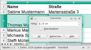 Abbildung 10: In diesem Feld geben Sie die Höhe oder Breite der Zeile bzw. Spalte in Zenti- oder Millimetern an.