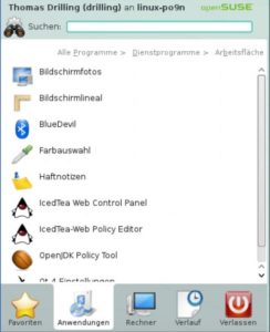 Abbildung 11: Die OpenSuse-Entwickler haben viele KDE-Details angepasst, unter anderem das KickOff-Menü.