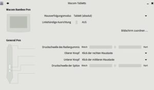 Abbildung 1: Die grundlegenden Einstellungen für ein Grafiktablett erledigen Sie mit den Werkzeugen der eingesetzten Desktop-Umgebung, in diesem Fall Gnome.