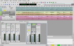 Abbildung 12: Midi und Audio-Tracks, Mixer und Effekte: Das übersichtliche und dennoch leistungsfähige Musikprogramm Qtractor verdient die raumgreifende Bezeichnung "Digitale Audio-Workstation" so gut wie viele andere Programme aus dieser Gattung.