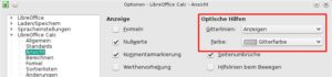 Abbildung 13: Schalten Sie die Gitterlinien aus, damit die Darstellung in Calc dem späteren Ausdruck ähnelt und selbst gezogene Rahmenlinien besser sichtbar werden.