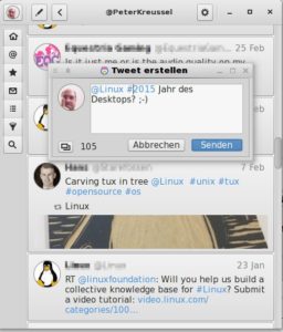Abbildung 14: Übersichtlicher als im Browser: Der schlichte Twitter-Client Corebird bildet alle Twitter-Funktionen ab und filtert die abonnierten Tweets zudem über reguläre Ausdrücke.