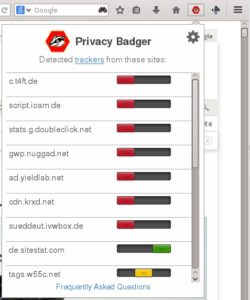Abbildung 2: Sobald Privacy Badger Tracking-Aktivitäten identifiziert hat, blockiert er die entsprechenden Domains.