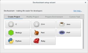 Abbildung 2: DevAssistant hilft beim Erstellen eigener Software-Projekte in zahlreichen Programmiersprachen.