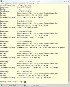Abbildung 3: Über "hg log" sehen Sie die Historie des Repositorys.