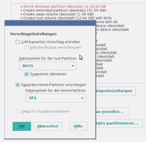 Abbildung 3: Über "Ändern der Vorschlagseinstellungen" können Sie sich für andere Dateisysteme entscheiden.