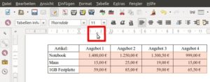 Abbildung 4: Den markierten Zellen einer Tabelle weisen Sie einen einzigen Tabulator im oberen Lineal zu und richten damit automatisch Dezimalzahlen am Komma aus.