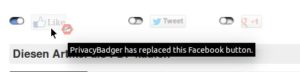 Abbildung 4: Privacy Badger hat den Facebook-Button durch ein eigenes Symbol ersetzt und abgeschaltet.