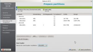 Abbildung 5: Die richtigen Einstellung für die Kubuntu-Installation: Eine Ext2-Partition und der Bootloader auf dem Stick.
