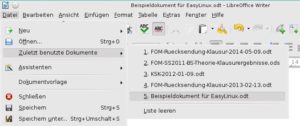 Abbildung 5: Die Dokumente, die Sie zuletzt mit LibreOffice bearbeitet haben, finden Sie über das "Datei"-Menü schnell wieder.