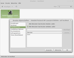 Abbildung 5: Linux Mint erkennt Netzwerkdrucker automatisch. Nach der Inbetriebnahme erreichen Sie über Rechtsklick und "Eigenschaften" diesen Dialog zur weiteren Konfiguration des Geräts.