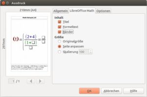 Abbildung 6: Beim Ausdrucken von Formeln können Sie in diesem Dialogfenster allerhand einstellen.