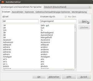 Abbildung 7: Mit Hilfe der "AutoKorrektur" wandeln Sie Zahlen in ausformulierte Noten wie "Gut" und "Sehr gut" um.