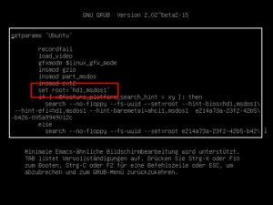 Abbildung 7: Im Bootmanager Grub können Sie die Konfiguration des Menüeintrags für den Linux-Start ändern.