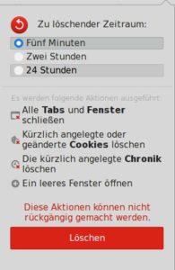 Abbildung 7: Vergessen auf Knopfdruck: Zwei bis drei Klicks bringen den neuen Firefox dazu, fünf Minuten bis zwei Tage aus der History zu tilgen.