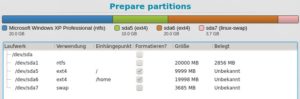 Abbildung 7: Nach dem Partitionieren hat die Platte drei neue Linux-Partitionen.