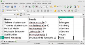 Abbildung 9: Eine einfache Adressliste enthält in jeder Zeile einen Personeneintrag.