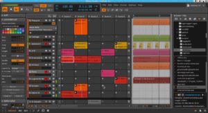 Abbildung 1: Die Clip-Matrix von Bitwig ist ein hypnotisches Stück Musiksoftware, mit dem Sie viele Stunden intuitiv und reibungslos die eigenwilligsten Ideen ausprobieren. Die klassischen Tonspuren laufen parallel dazu im gleichen Projekt.