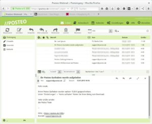 Abbildung 1: Posteo bietet lediglich eine vertikal geteilte Ansicht, sodass der Webmailer bei einem Breitbild-Display viel Platz verschwendet.