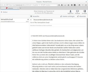 Abbildung 12: Der Empfänger einer verschlüsselten Tutanota-E-Mail erhält nur einen Link zur Tutanota-Webseite. Dort entschlüsselt er die Nachricht über ein zuvor abgesprochenes Passwort.