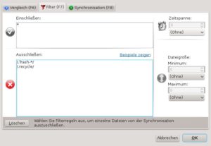 Abbildung 2: Im Filterdialog legen Sie fest, welche Dateien, Dateitypen oder Verzeichnisse Sie explizit in die Synchronisation mit einschließen oder davon ausnehmen möchten.