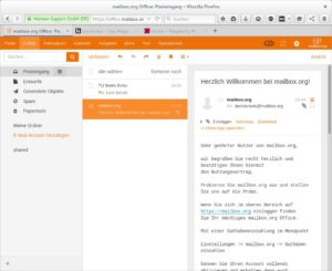Abbildung 8: Mit seiner in der Vertikale dreigeteilten Ansicht funktioniert Mailbox.org auch sehr gut auf Rechnern mit einem Bildschirm im Breitbildformat.