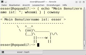 Abbildung 1: Die Kuh verrät den Benutzernamen. "cowsay" ist unter Linux ein Nonsense-Klassiker.