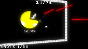 Ein Beispiel für eines der Boss-Level: Hier muss der Ball 20 Mal den schießenden Pac-Man treffen.