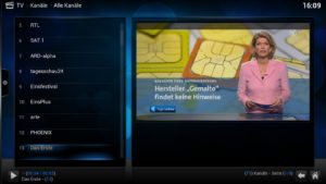 Abbildung 10: In der Senderübersicht zeigt das PVR-IPTV-Addon den aktuellen Sender erst einmal nur als Vorschau an.