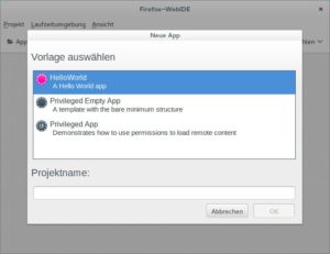 Abbildung 1: Der Firefox-Browser enthält von Haus aus die für die Entwicklung von Firefox-OS-Apps benötigte WebIDE mitsamt Demo-Projekten.