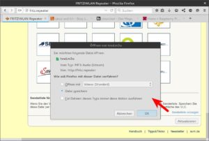 Abbildung 1: Aus der Weboberfläche des FritzWLAN Repeater DVB-C laden Sie die Senderliste als M3U-Playlist herunter.