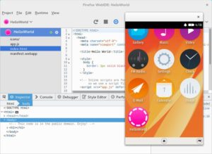 Abbildung 2: Das simulierte Firefox-Handy führt die über die WebIDE installierte Hello-World-App unter den installierten Anwendungen auf.