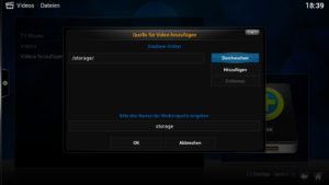Abbildung 3: Binden Sie den Storage-Ordner oder alternativ den Ordner mit den M3U-Dateien als Datenquelle ein.