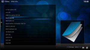 Abbildung 4: Kodi liest aus den Playlisten die zur Verfügung stehenden Sender aus und zeigt diese nach dem Laden an.