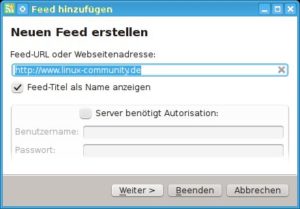 Abbildung 5: Zum Erstellen eines Eintrags für einen Feed genügen ein Name und die entsprechende URL.