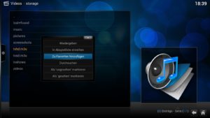 Abbildung 6: Über das Kontextmenü fügen Sie die M3U-Playlisten des FritzWLAN Repeater DVB-C zu den Kodi-Favoriten hinzu.