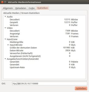 Abbildung 7: VLC liefert in diesem Fenster aktuelle Informationen zur Qualität des empfangenen Videostroms.