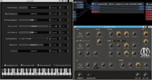 Abbildung 7: Der Synthesizer Amsynth lässt sich mit der Carla-Oberfläche (links) genauso einstellen wie mit seiner eigenen GUI (rechts). In der Carla-Oberfläche lassen sich Midi-Controller zum Beispiel auf Filterregler legen.