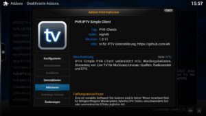 Abbildung 8: Mit dem PVR IPTV Simple Client integriert Kodi TV-Streams wie die des DVB-C-Repeaters nahtlos in das System.