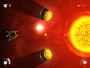 Ist das Raumschiff zu lange der direkten Sonne ausgesetzt, explodiert es.