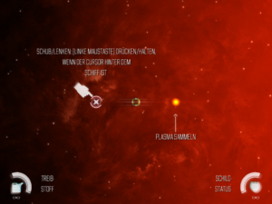 Das Tutorial zeigt, wie das Spielprinzip funktioniert: Klickt man links neben das Raumschiff (etwa an die hier mit einem Kreuz markierten Stelle), bewegt es sich nach rechts.