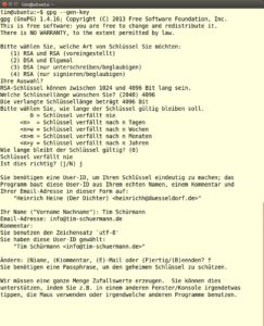 Abbildung 1: Mit dem hier erzeugten Schlüssel chiffriert GnuPG später die Datei mit den Passwörtern. Die <code srcset=