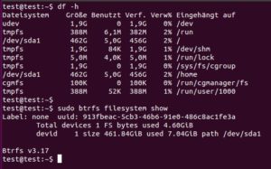 Abbildung 1: Irritationen beim belegten Speicherplatz: Unter Btrfs gibt es bei den Ausgaben der Befehle <code srcset=