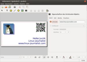 Abbildung 2: Mit Glabels fügen Sie Ihren Visitenkarten komfortabel einen QR-Code hinzu.
