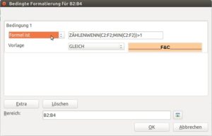 Abbildung 2: Dank einer bedingten Formatierung kann Calc auf mehrere Treffer bei der Suche nach dem günstigsten Anbieter hinweisen.